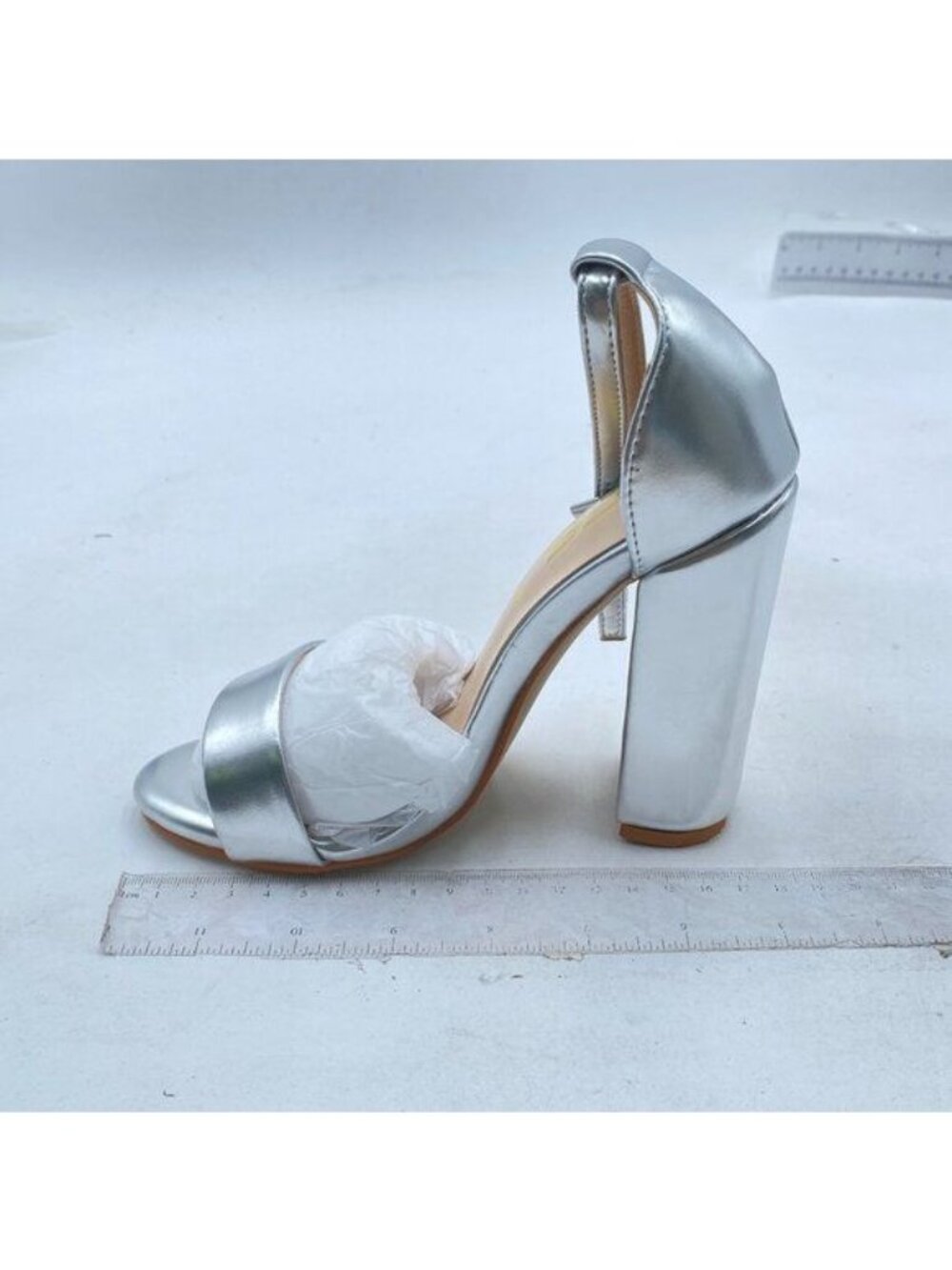 FSJ Women Fashion Chunky Heels Sandals with Ankle Straps Open Toe Shoes Sliver